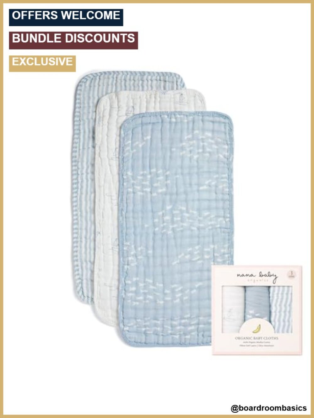 Organic Cotton Muslin Burp Cloths 8-Layer Oversized Hypoallergenic Set of 3